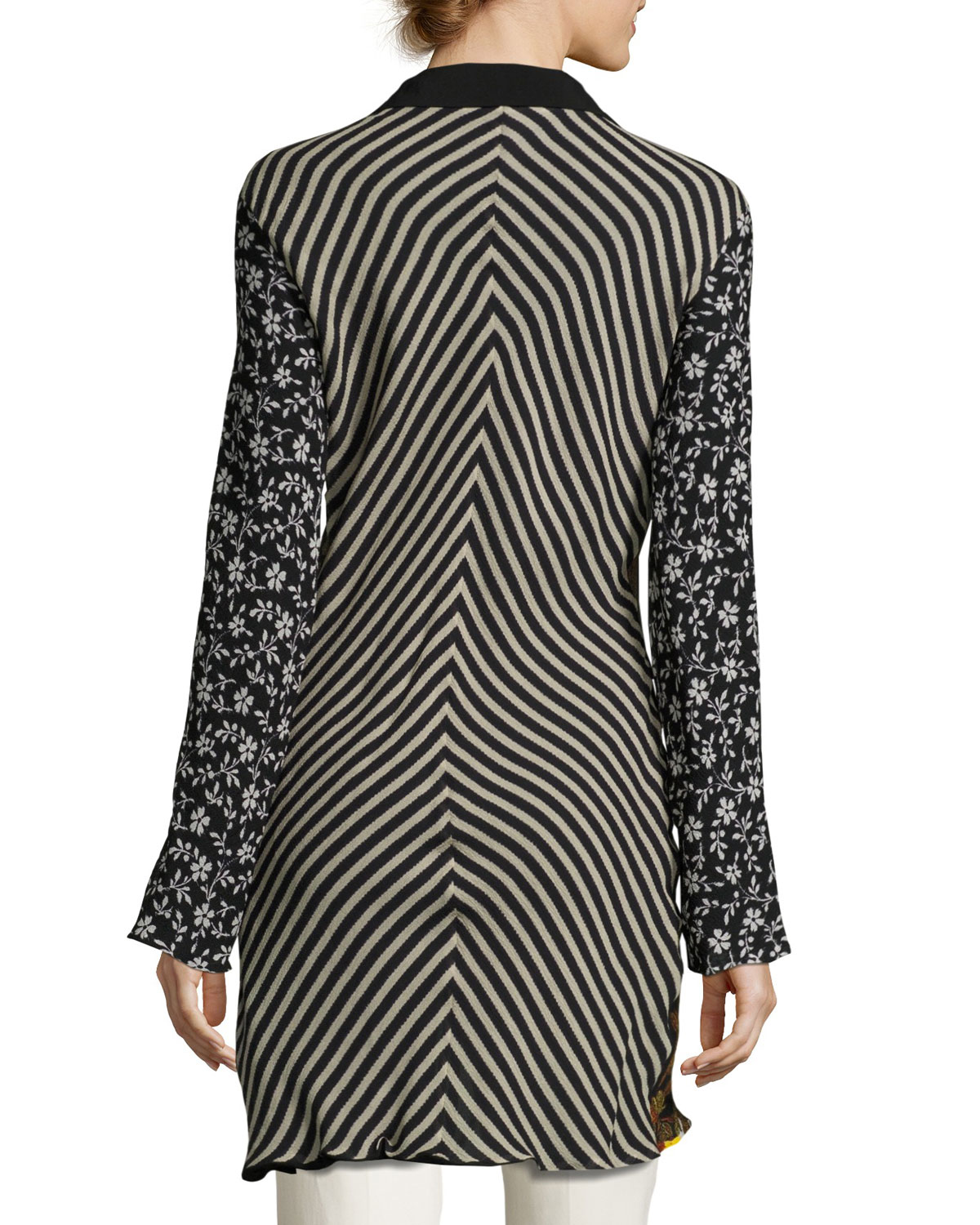 Floral Silk Shirt Coat, Black/Multi
