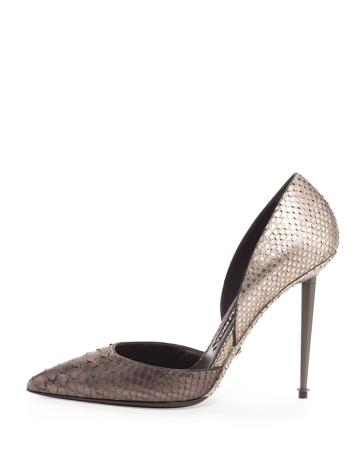 Metallic Two-Tone Python Pump, Silver/Gunmetal