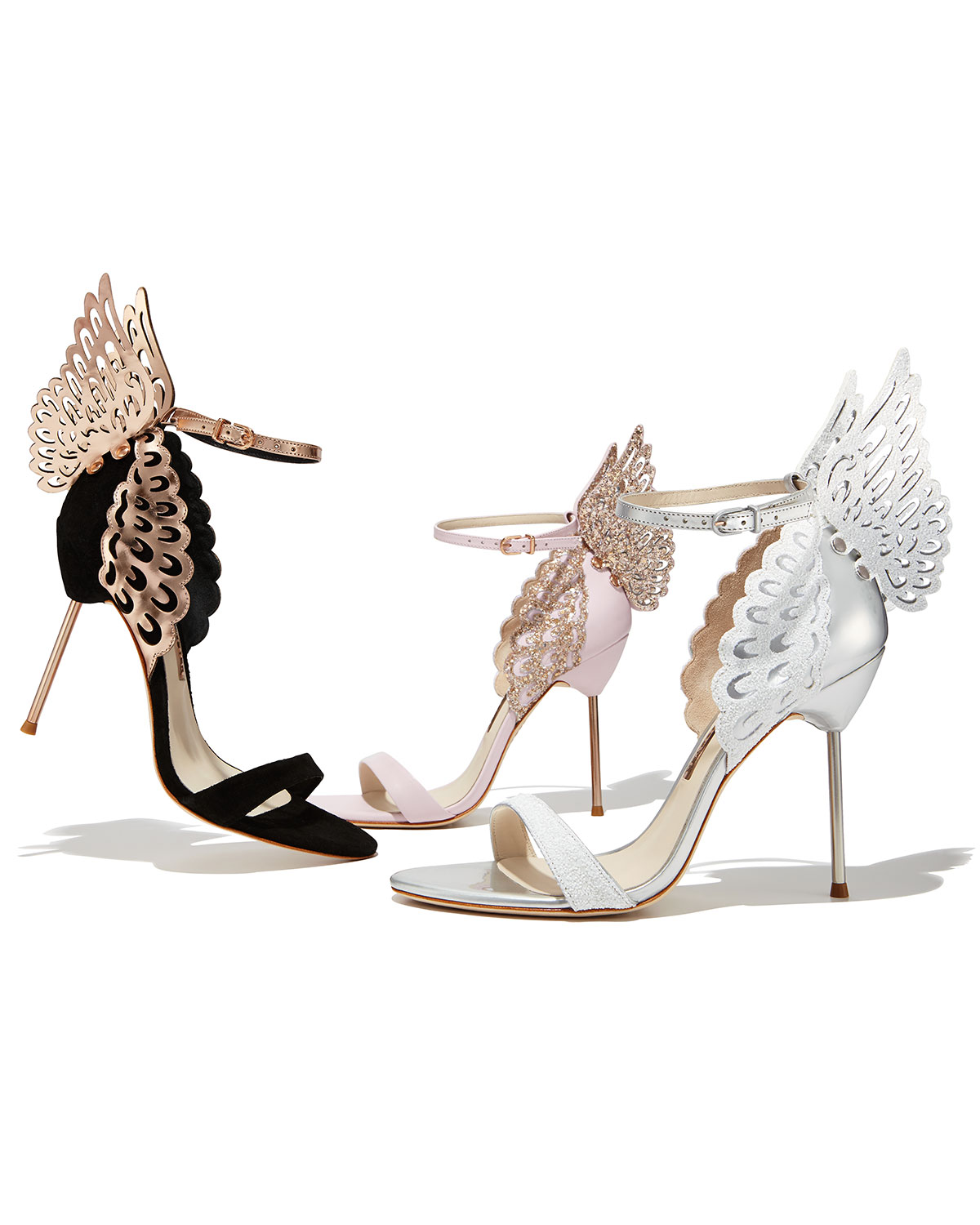 Evangeline Angel Wing Sandal, Black/Rose Gold
