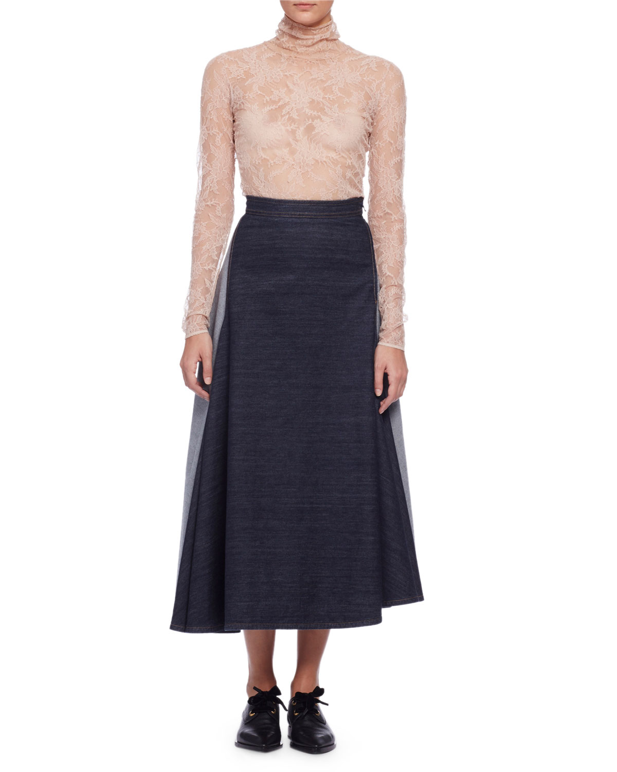 Denim Circle Midi Skirt, Indigo