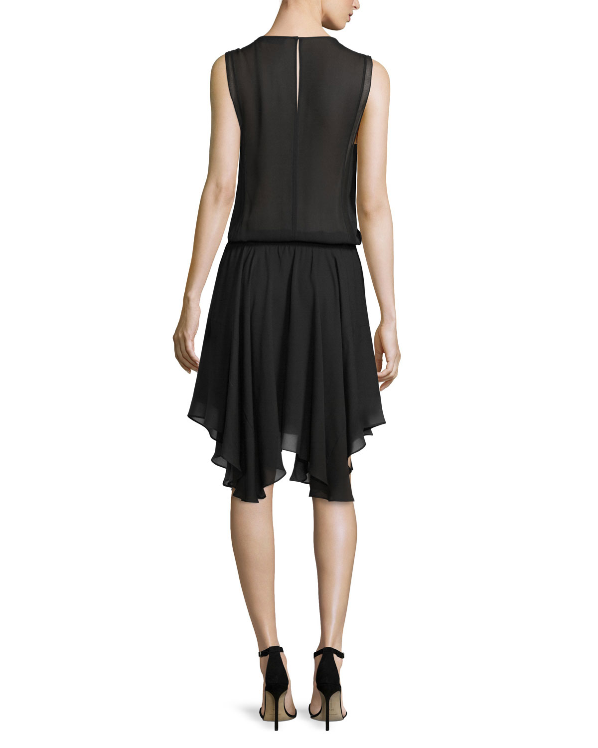 Meloni Sleeveless Silk Handkerchief Dress, Black