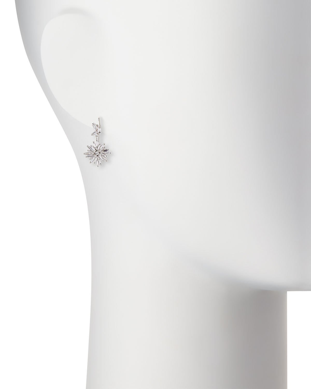 Diamond Baguette Starburst Drop Earrings in 18K White Gold