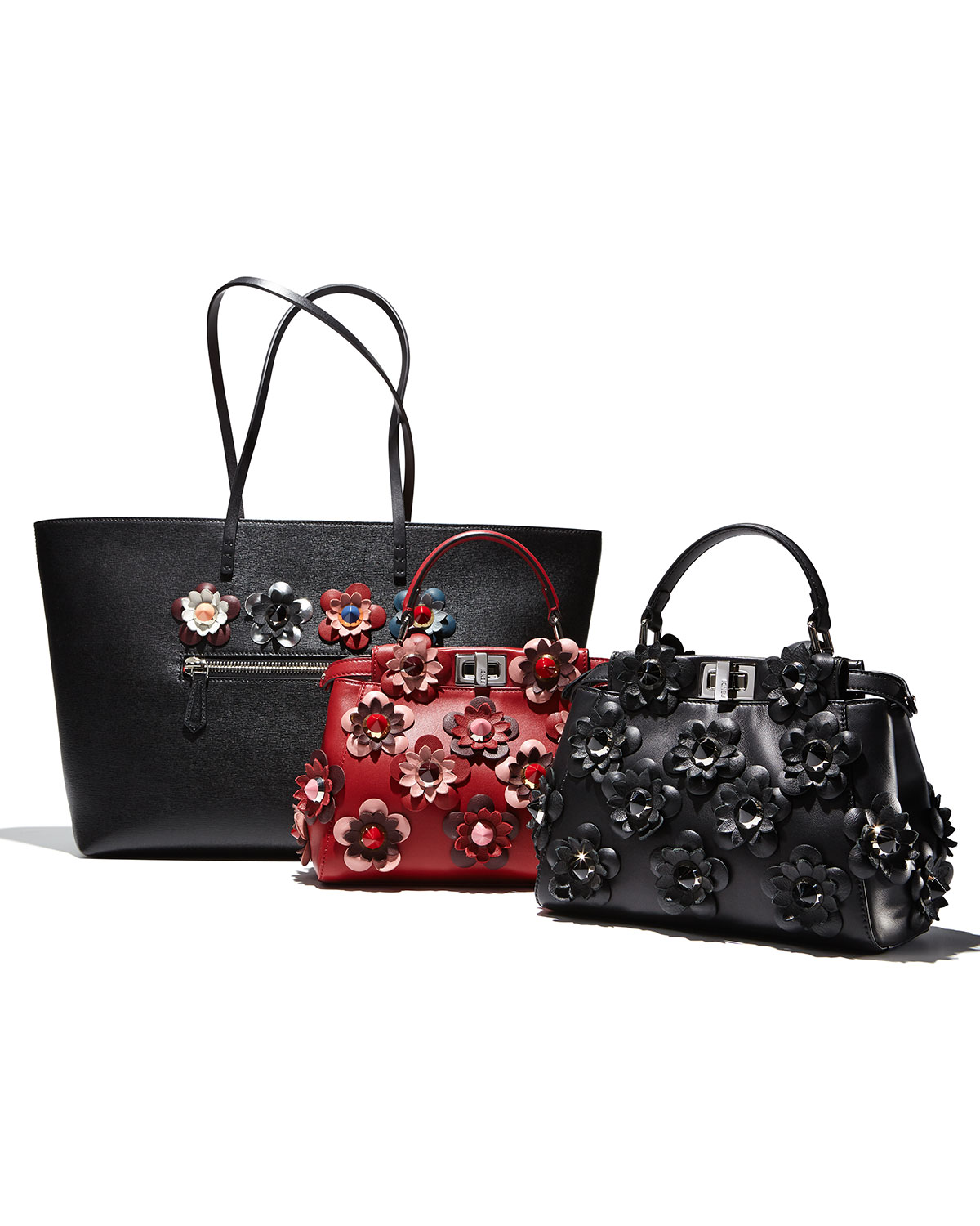 Peekaboo Mini Allover Flowers Satchel Bag, Black