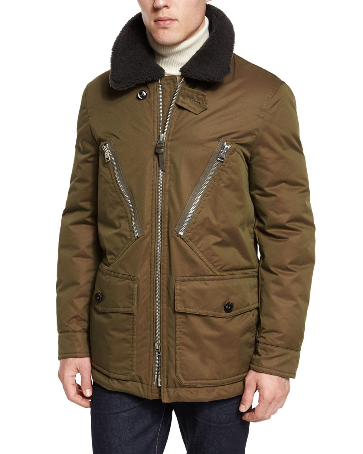 Down-Filled Field Coat w/Shearling Collar