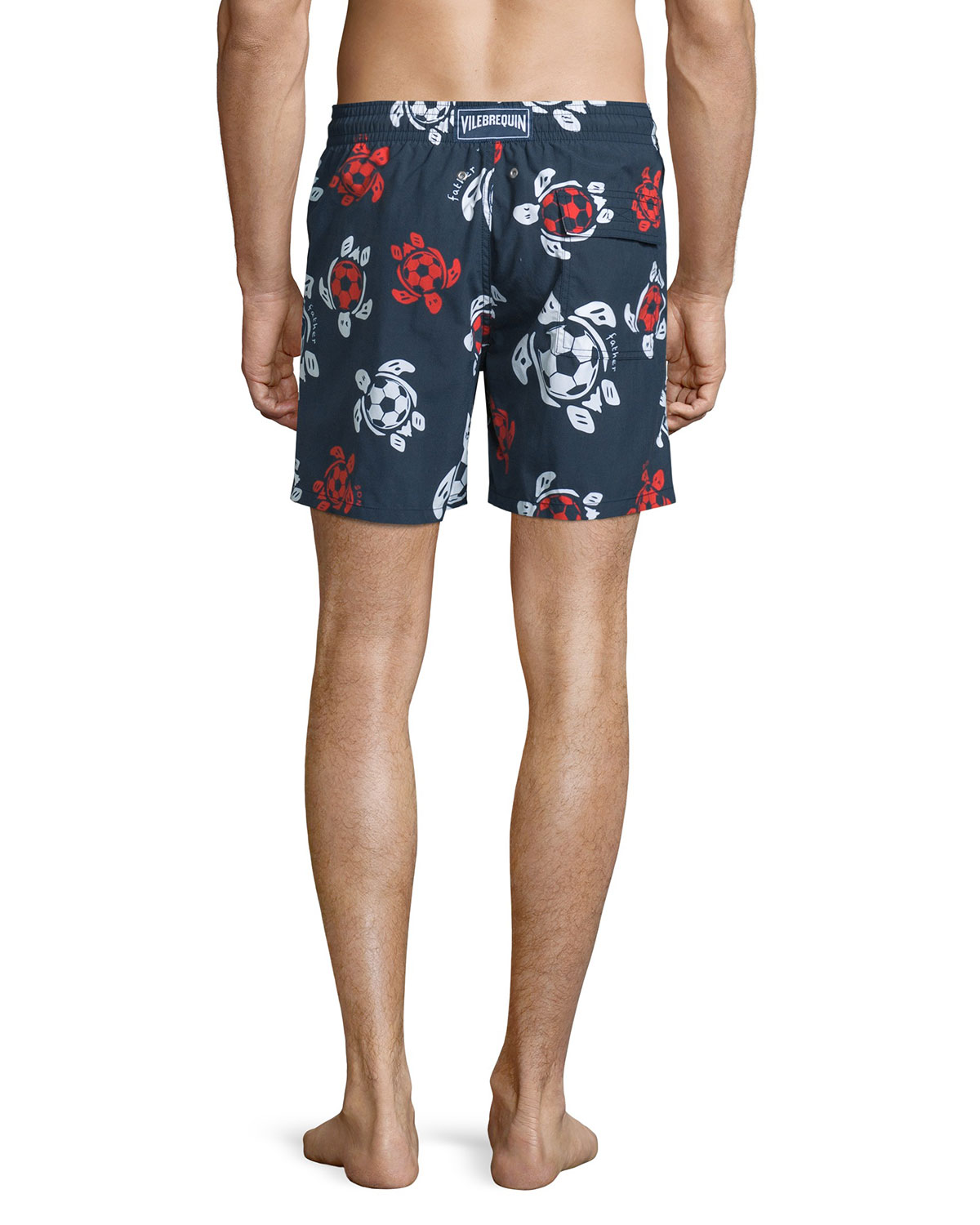 Moorea Soccer-Turtle Printed Swim Trunks, Navy