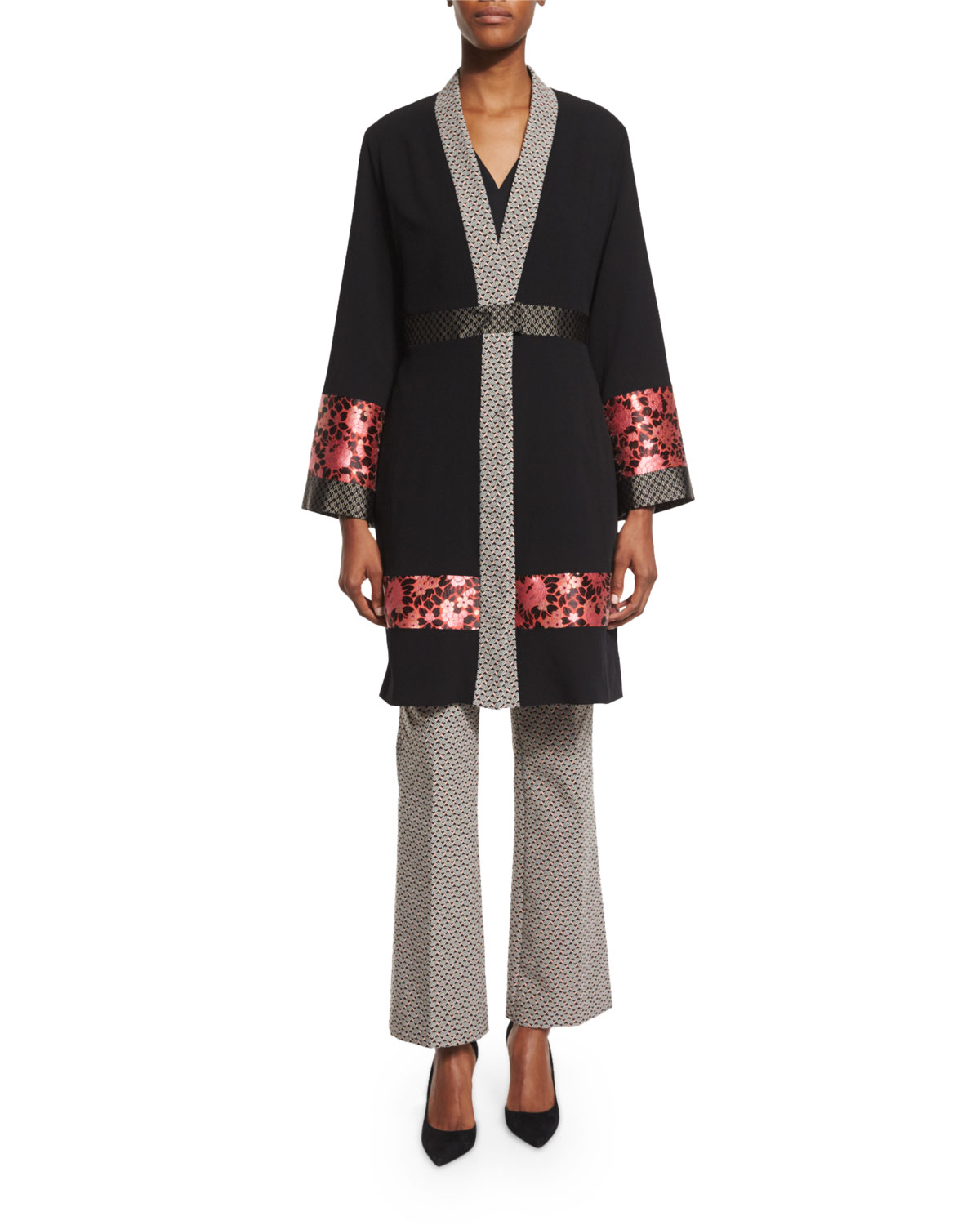 Long-Sleeve Kimono Topper Coat, Black