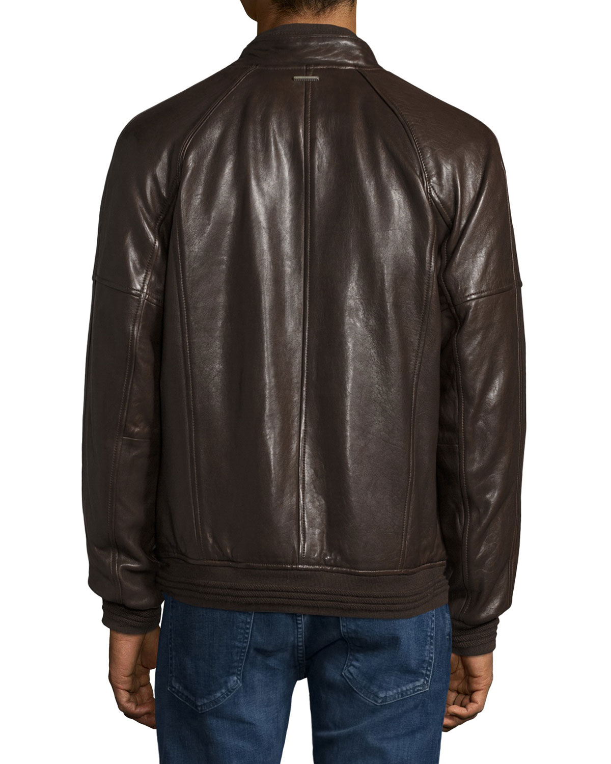 Hughes Leather Baseball Jacket w/Removable Fur Lining, Espresso