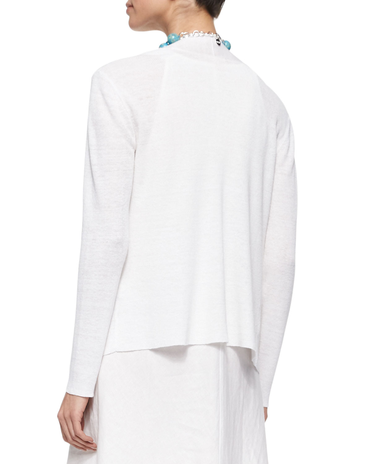 Organic-Linen Angled-Front Cardigan, Petite