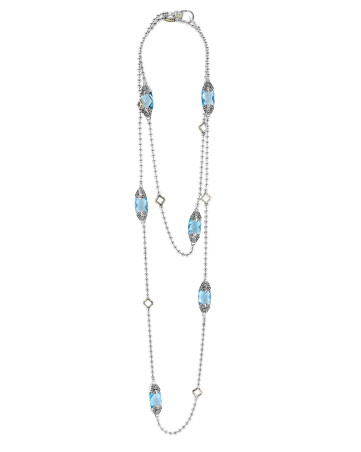 Caviar Color Blue Topaz Station Necklace