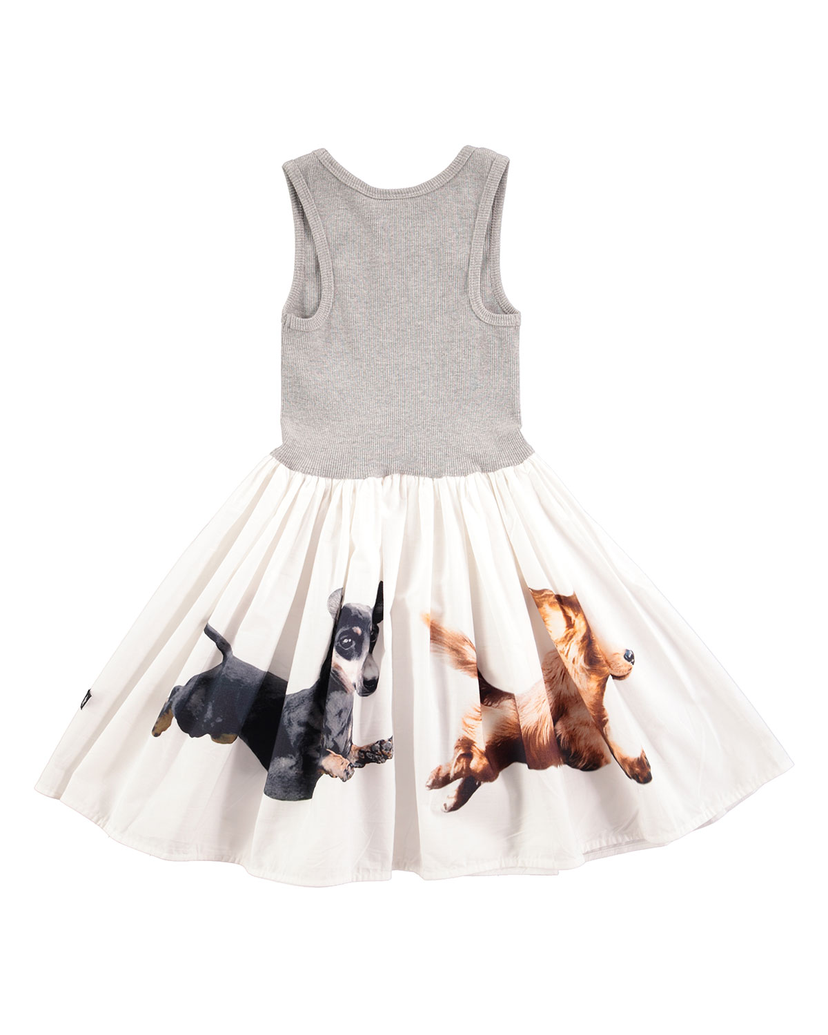 Cassandra Ribbed Jersey & Poplin Dachshund Dress, Gray, Size 2T-10