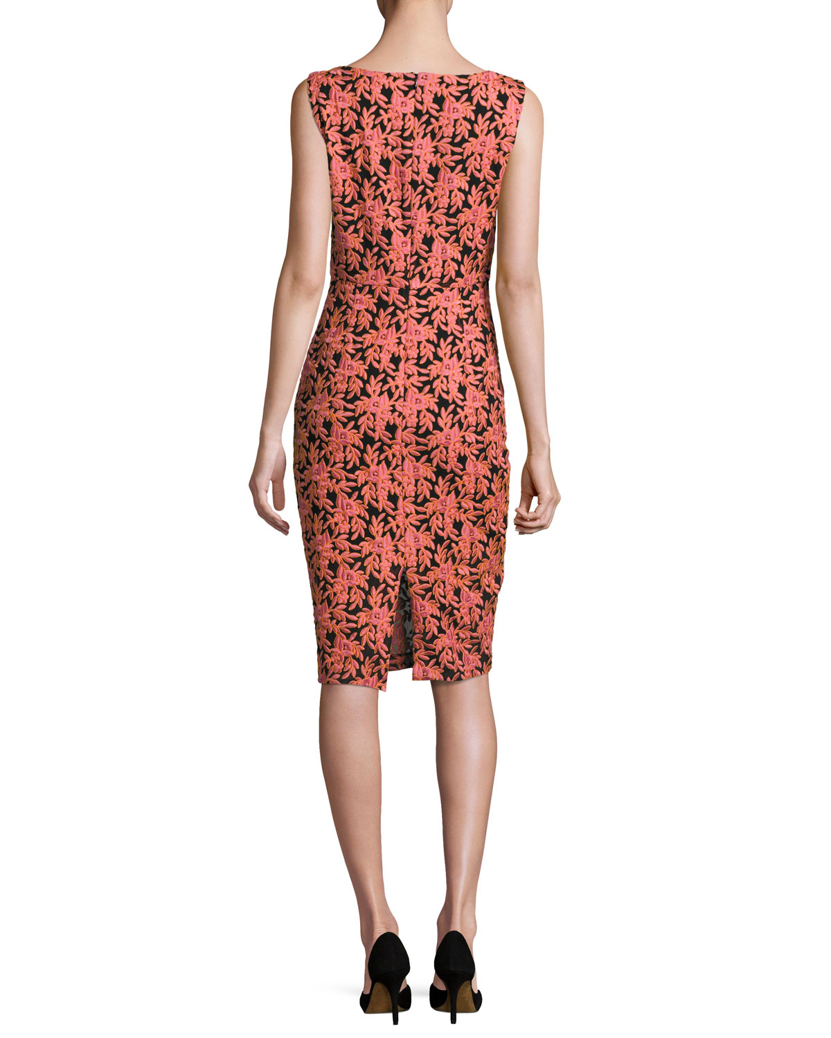 Sleeveless Floral Jacquard Sheath Dress, Multicolor