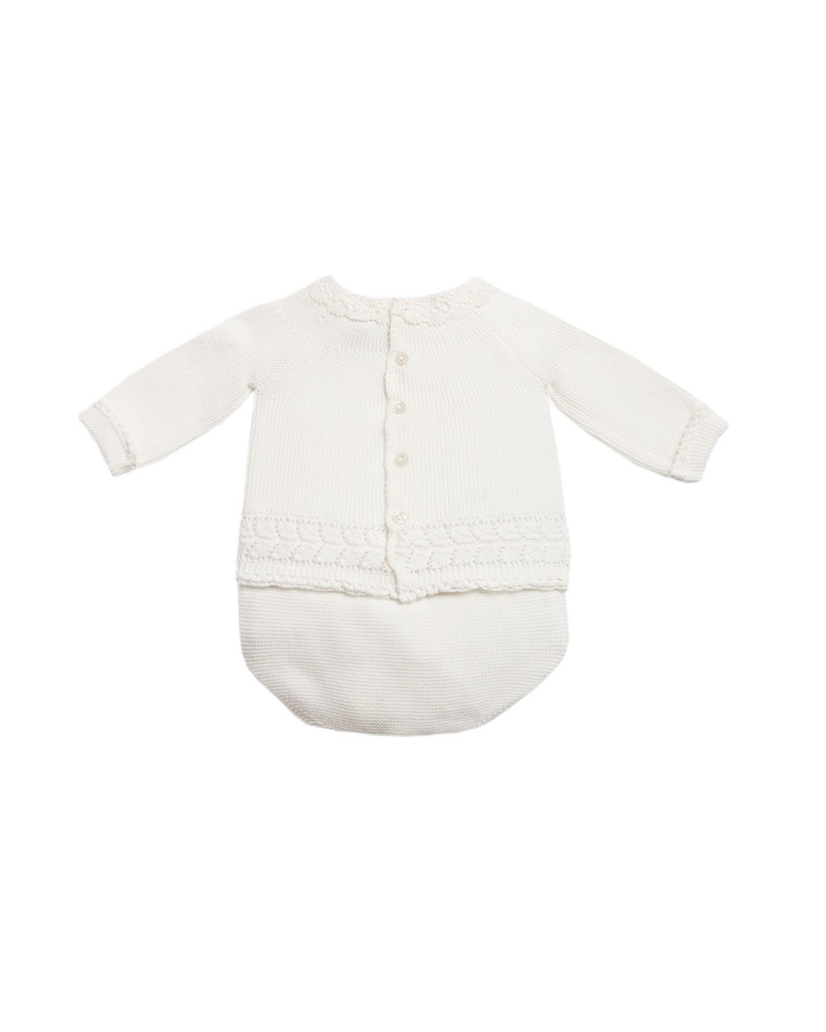 Long-Sleeve Knit Sweater w/ Buttoned Bloomers, White, Size 3-6 Months