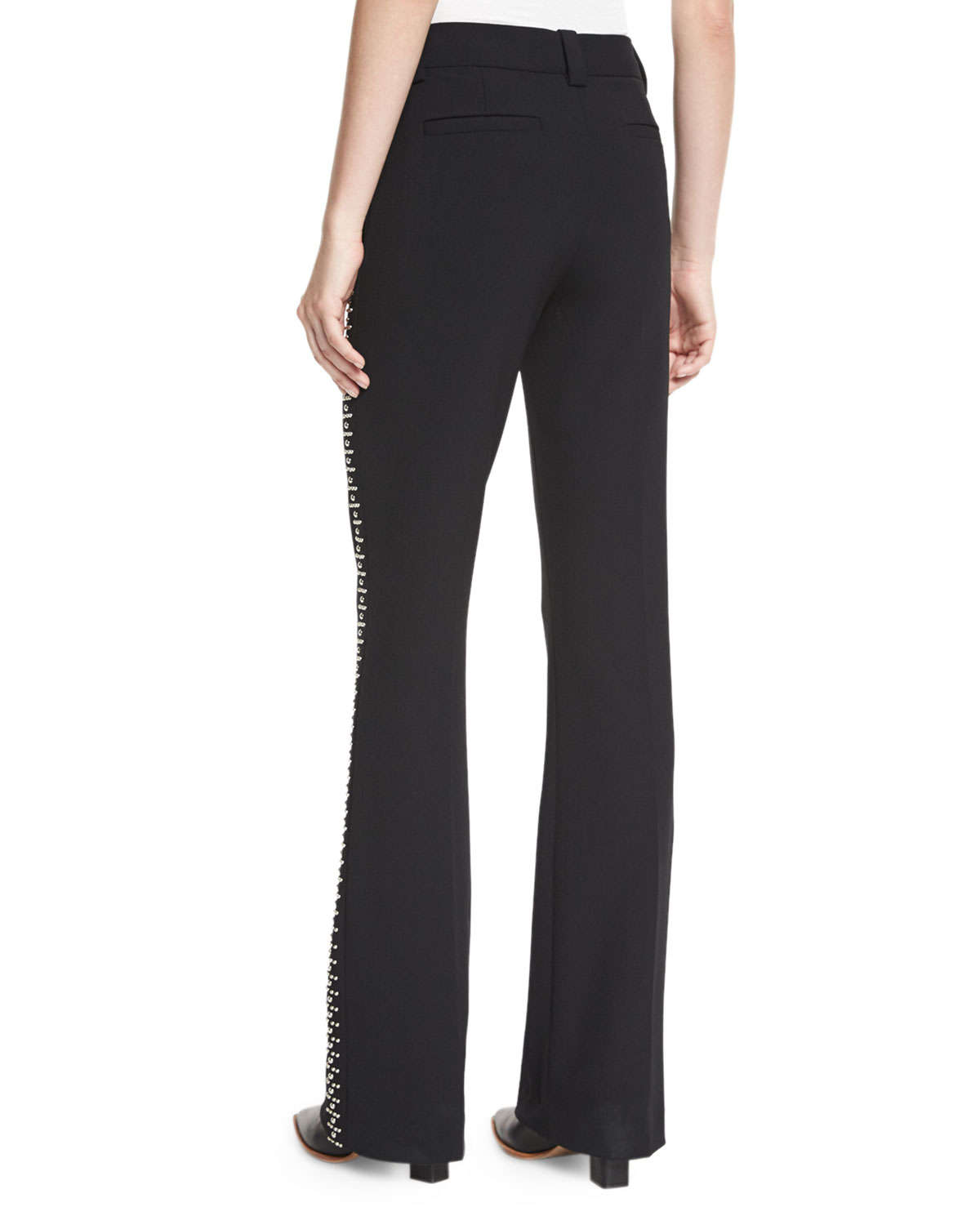 Luke Studded Boot-Cut Pants, Black