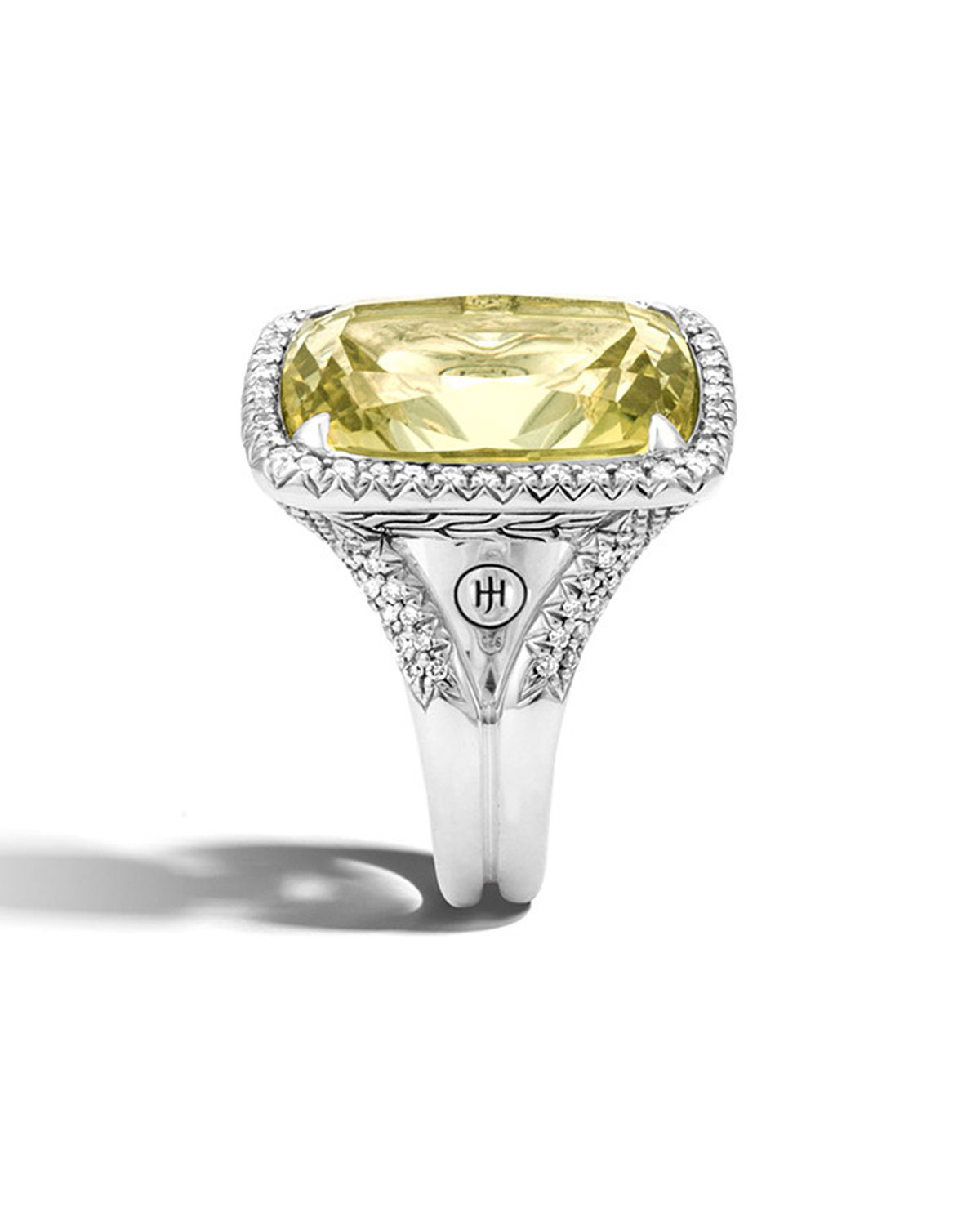 Faceted Lemon Quartz & Pavé Diamond Ring, 0.62 tdcw