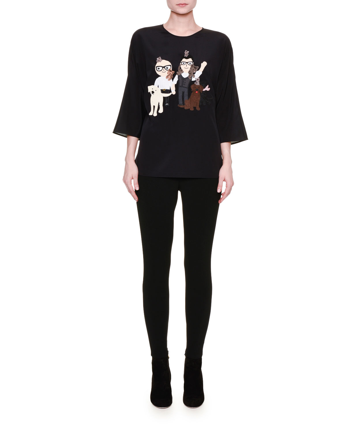 Dog & Cat Graphic-Print Blouse, Black