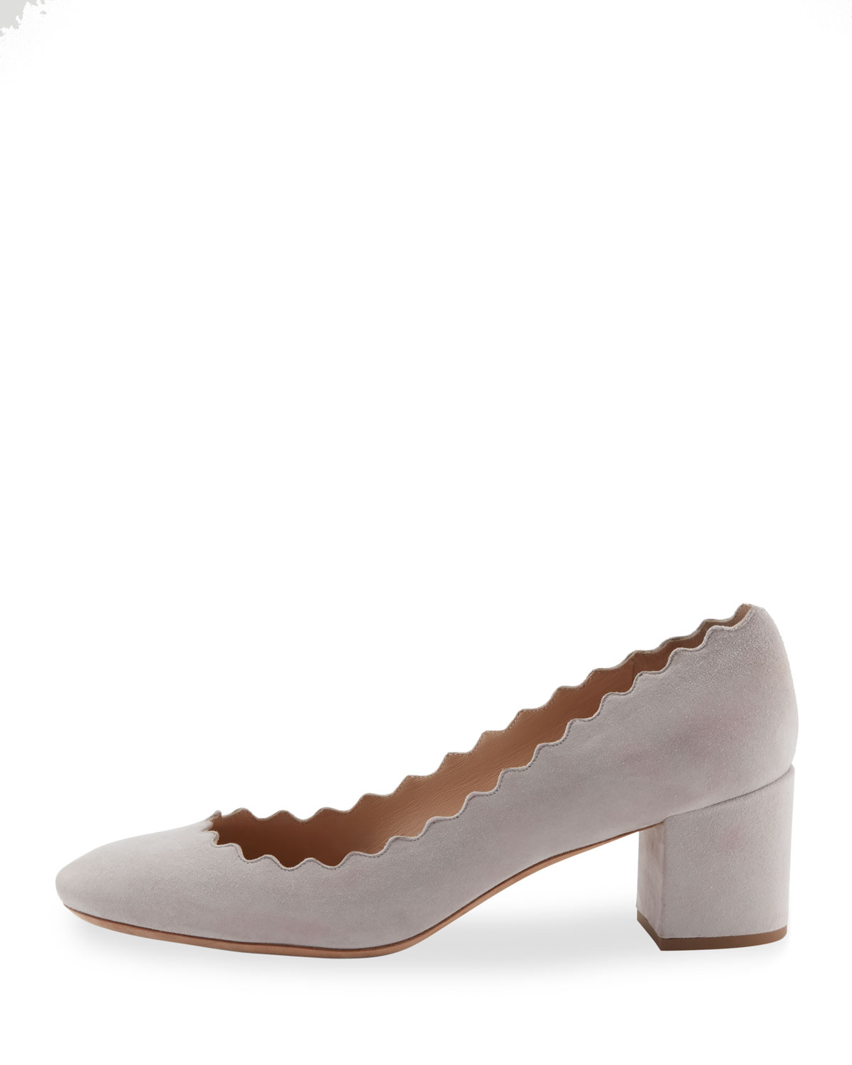 Lauren Scalloped Suede Block-Heel Pump