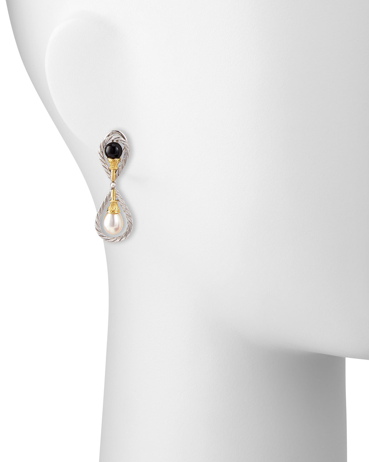 18k Gold Drop Earrings with Onyx and Pearls