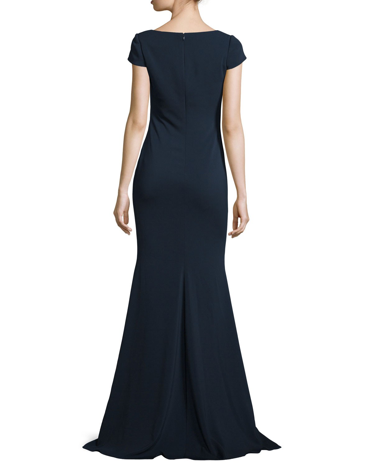 Cap-Sleeve Sweetheart Column Gown, Navy 