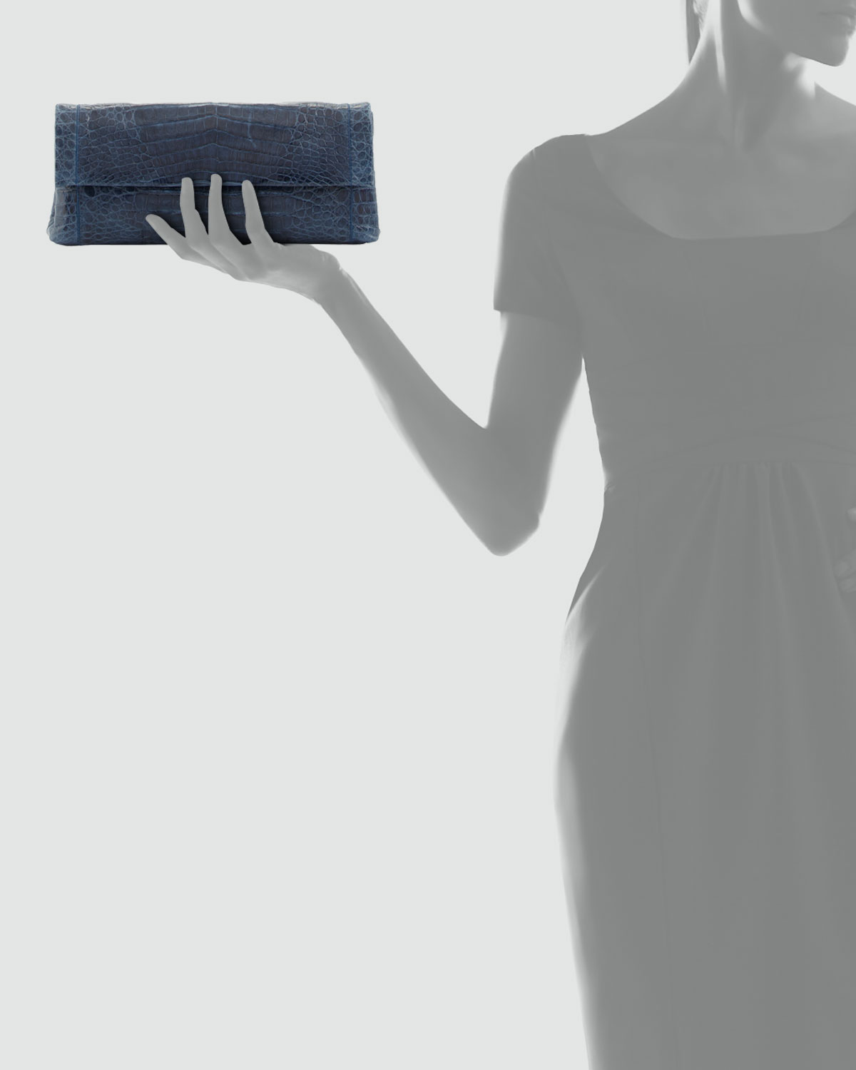 Flap Crocodile Clutch Bag, Navy