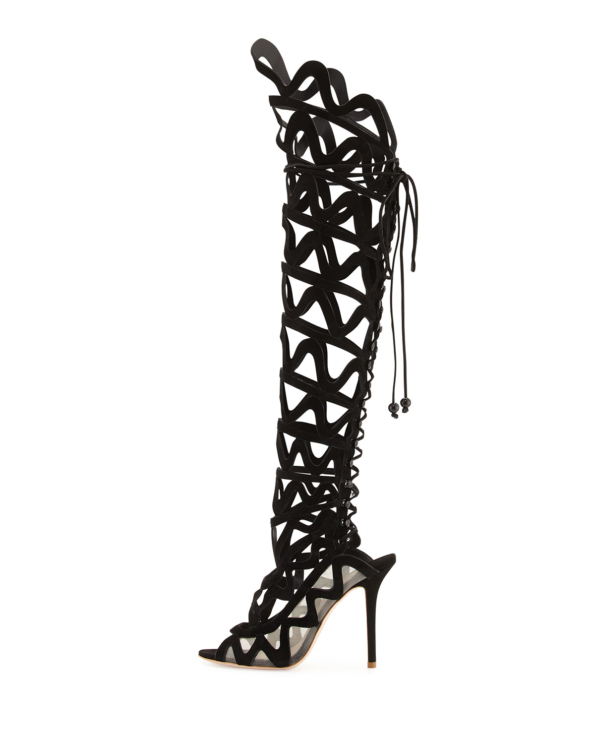 Mila Suede Cutout Over-The-Knee Boot, Black 