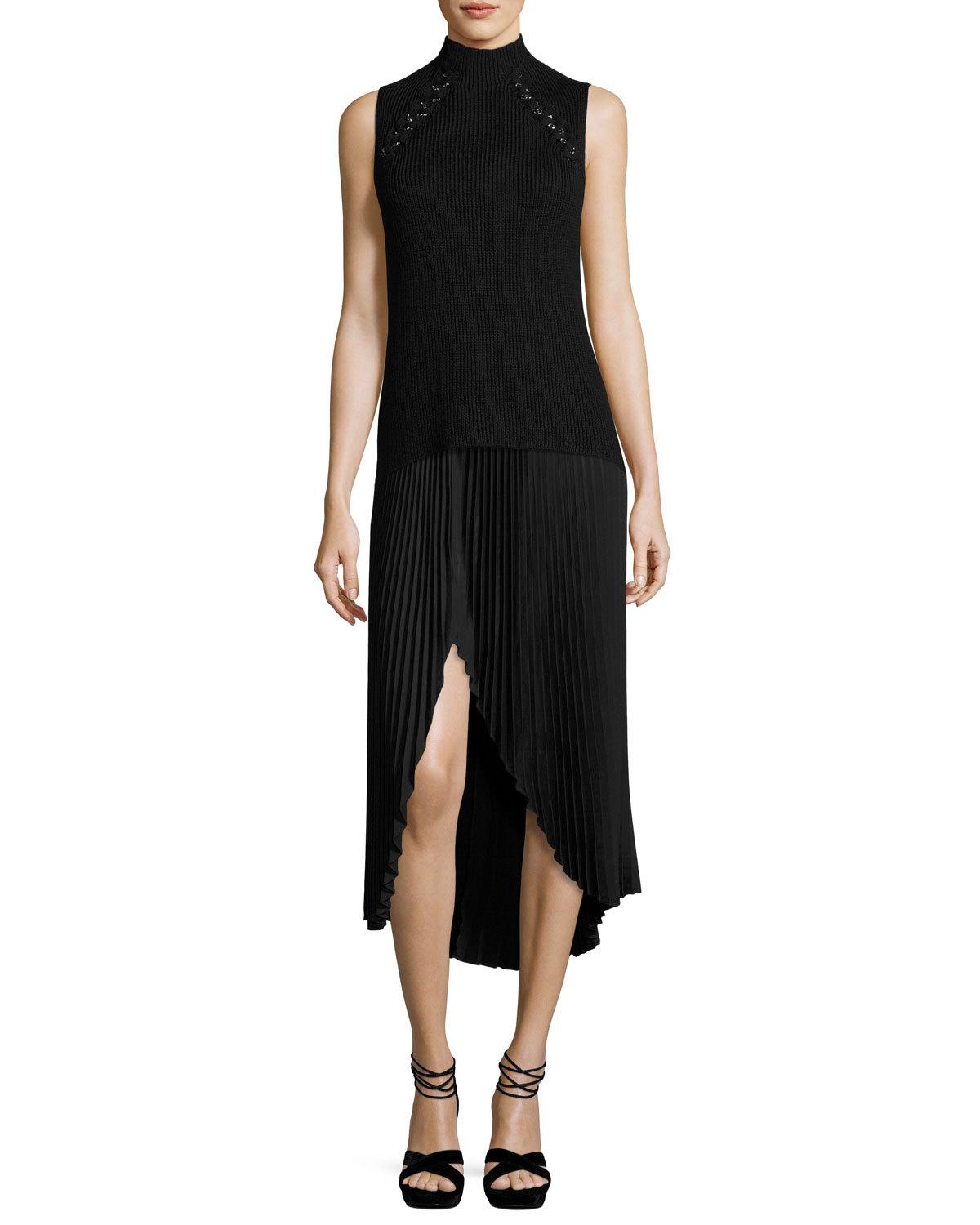 Blair Plissé Slit Midi Skirt, Black