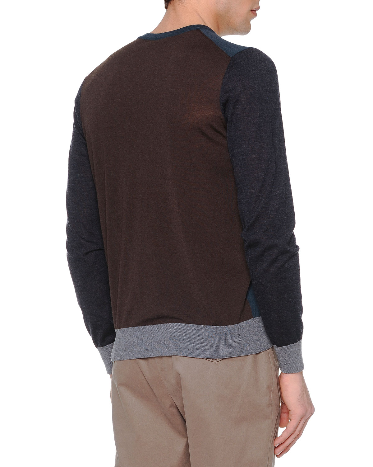 Colorblock V-Neck Sweater, Slate/Gray