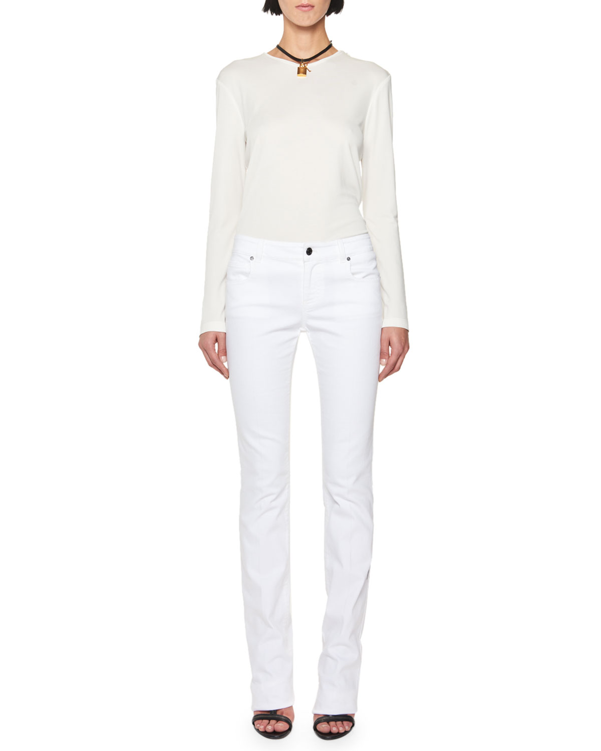 Mid-Rise Straight-Leg Jeans, White