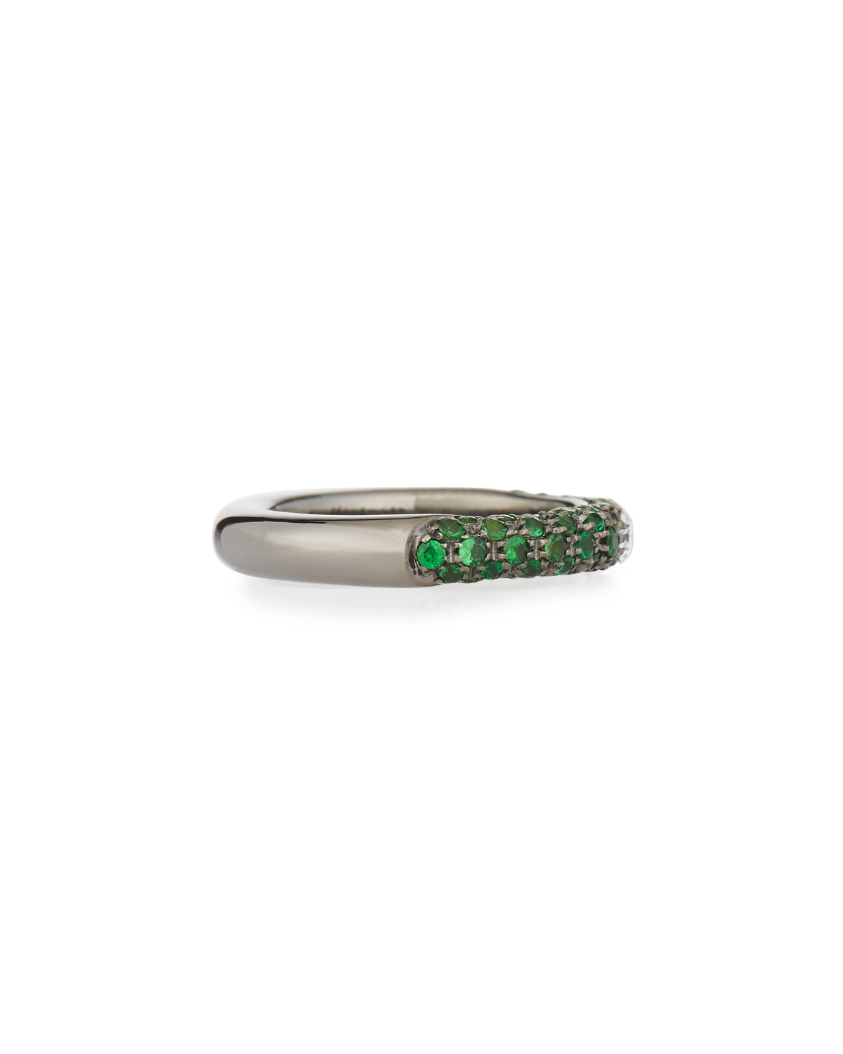 18K White Gold & Tsavorite Ring with One Diamond, Size 6