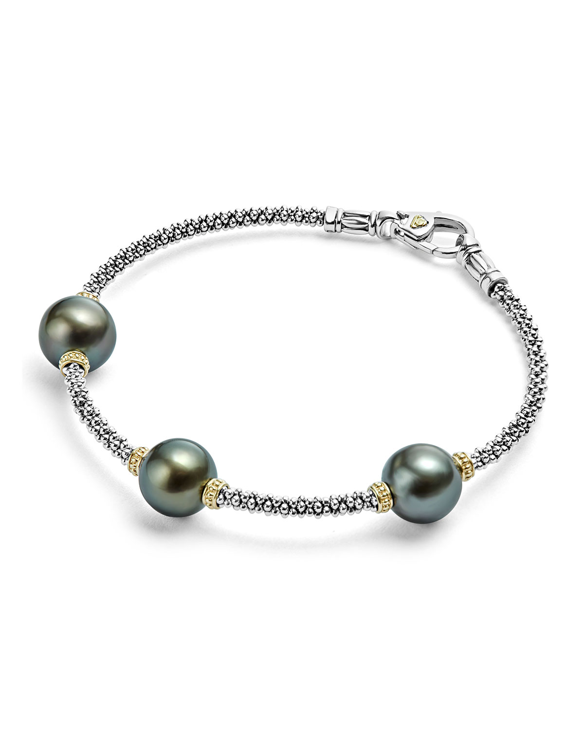 Luna Sterling Silver & 18K Rope Bracelet with Black Tahitian Pearls