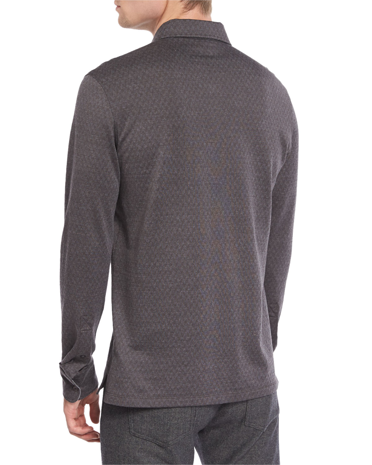 Herringbone Long-Sleeve Polo Shirt