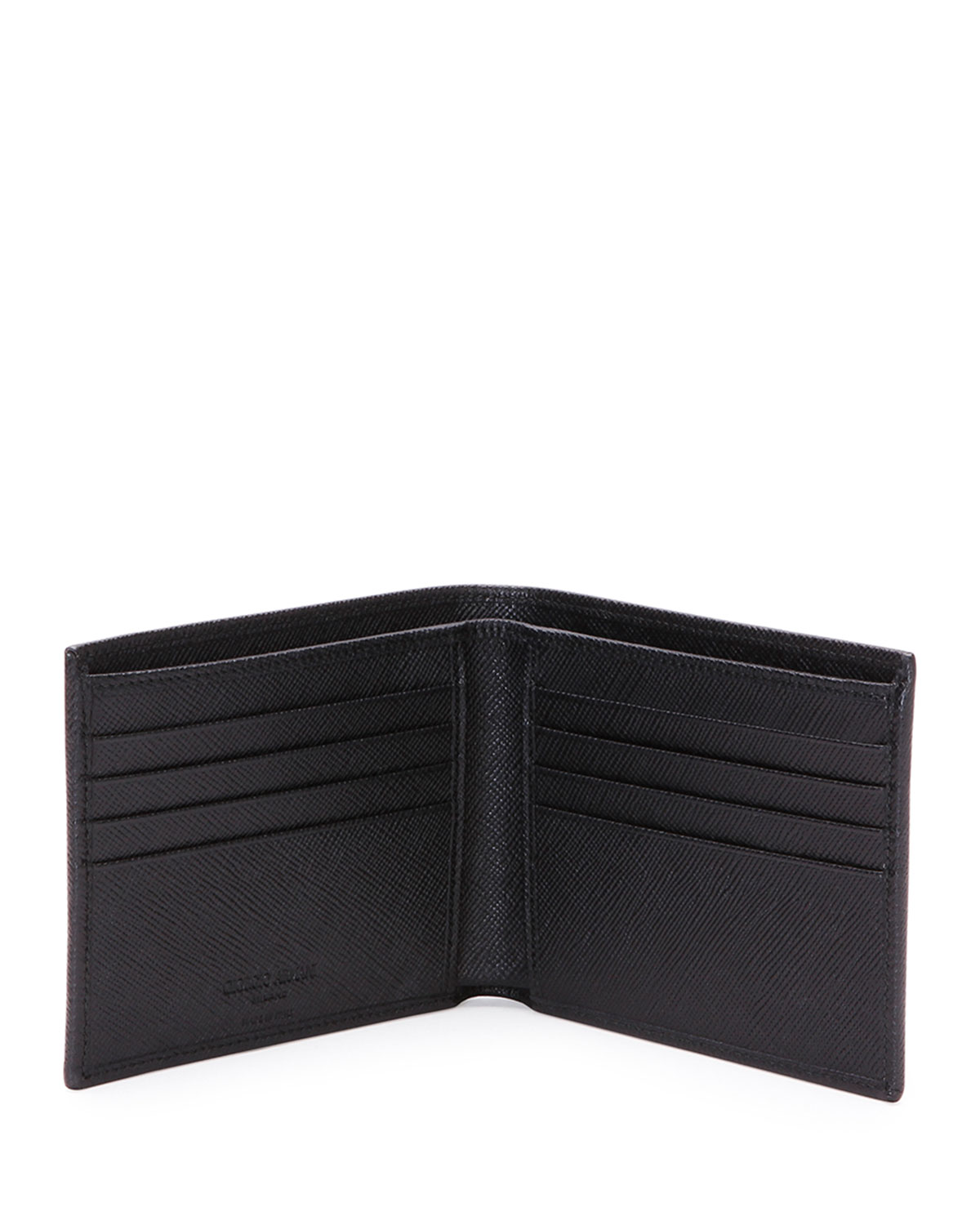 Stamped Saffiano Leather Wallet, Black