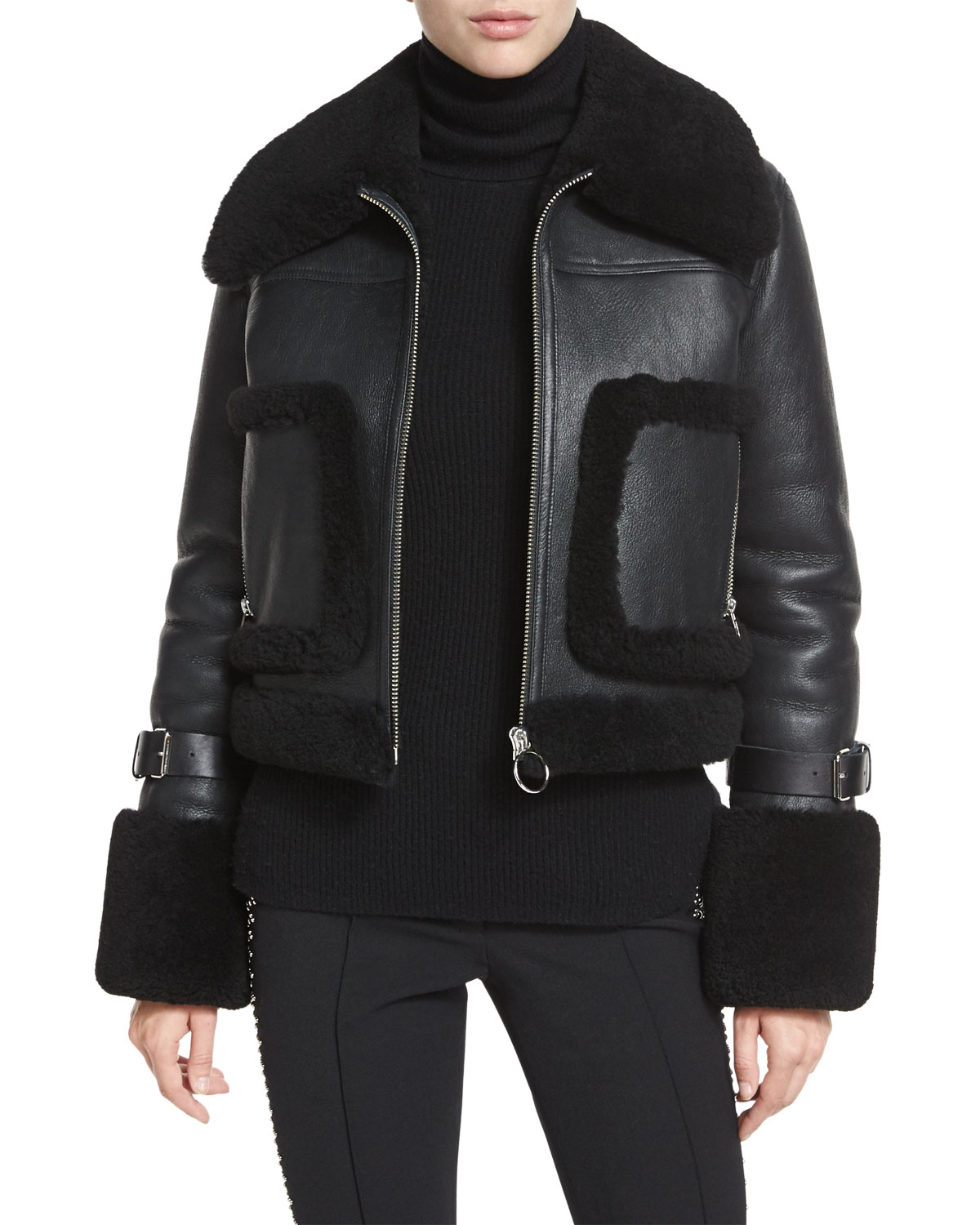 Archer Lamb Leather/Fur Jacket, Black