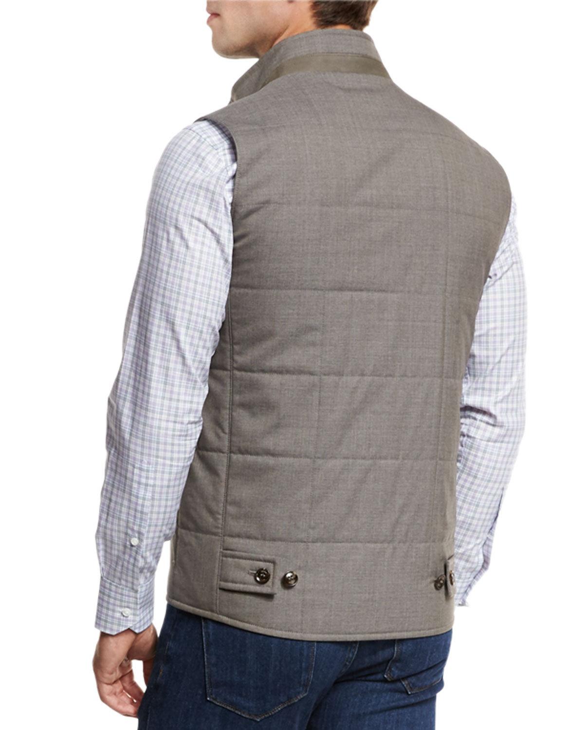 Caravan Quilted Wool Vest, Brown