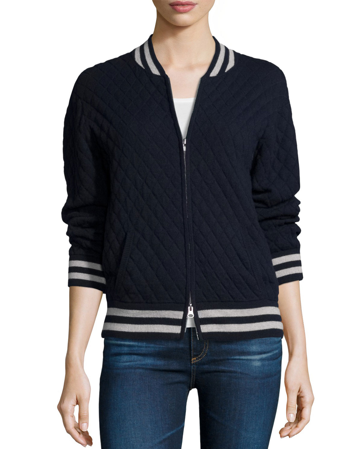 Cashmere-Blend Quilted Bomber Jacket