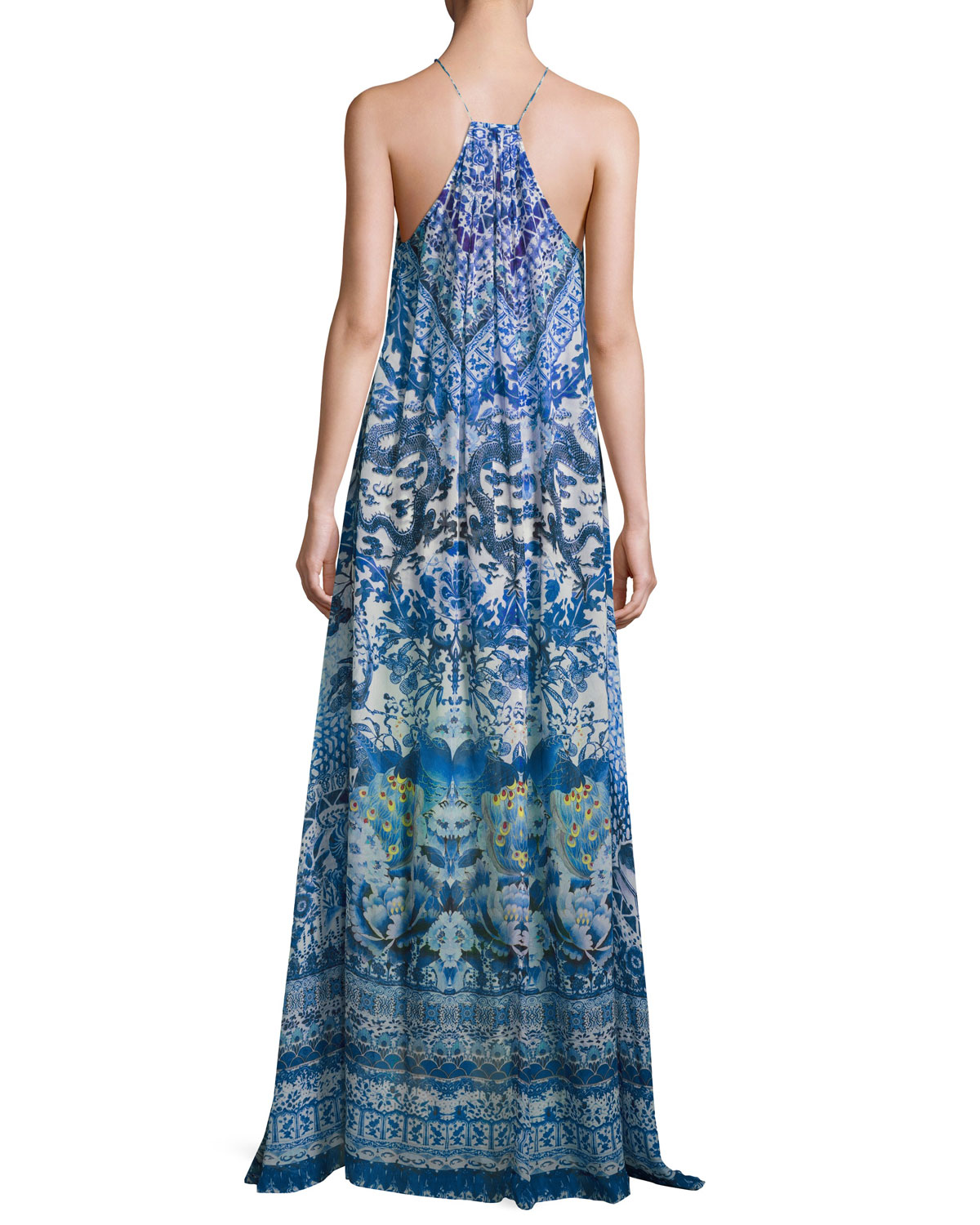High-Neck Embellished Silk Maxi Dress, Guardian of Secrets