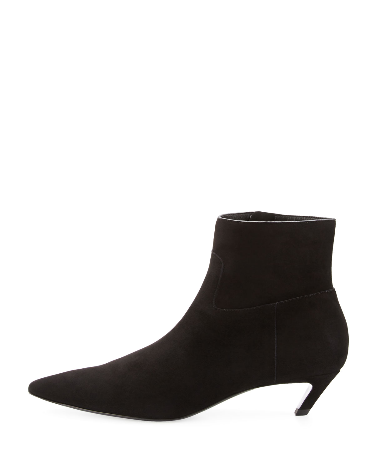 Suede Crooked-Heel Ankle Boot, Noir