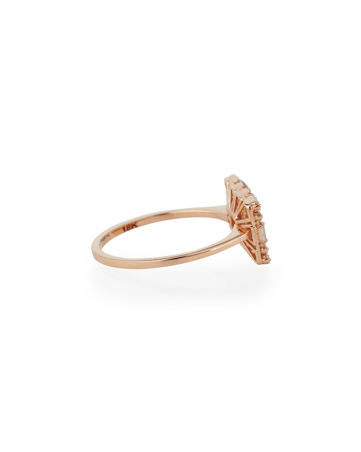 White Diamond Baguette Rectangle Ring in 18K Rose Gold, Size 6.5