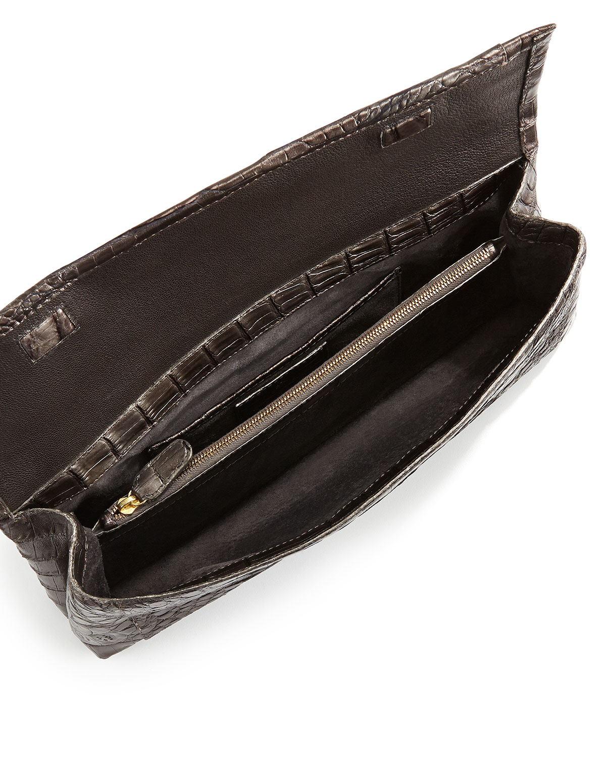 Gotham Crocodile Flap Clutch Bag, Anthracite