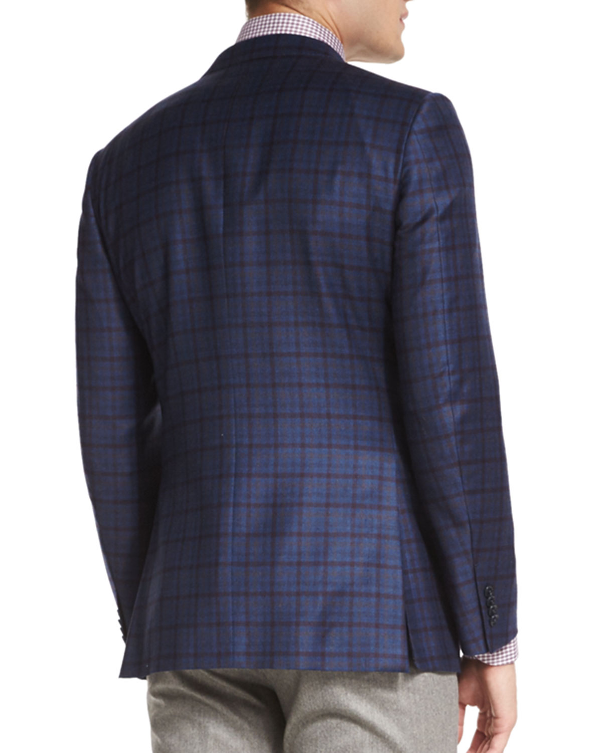 Trofeo Multi-Check Two-Button Jacket, Blue/Brown