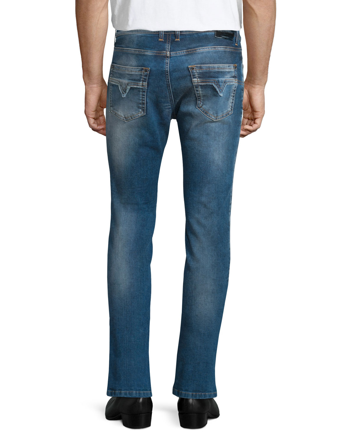 Destroyed Skinny-Leg Bleached Denim Jeans, Blue