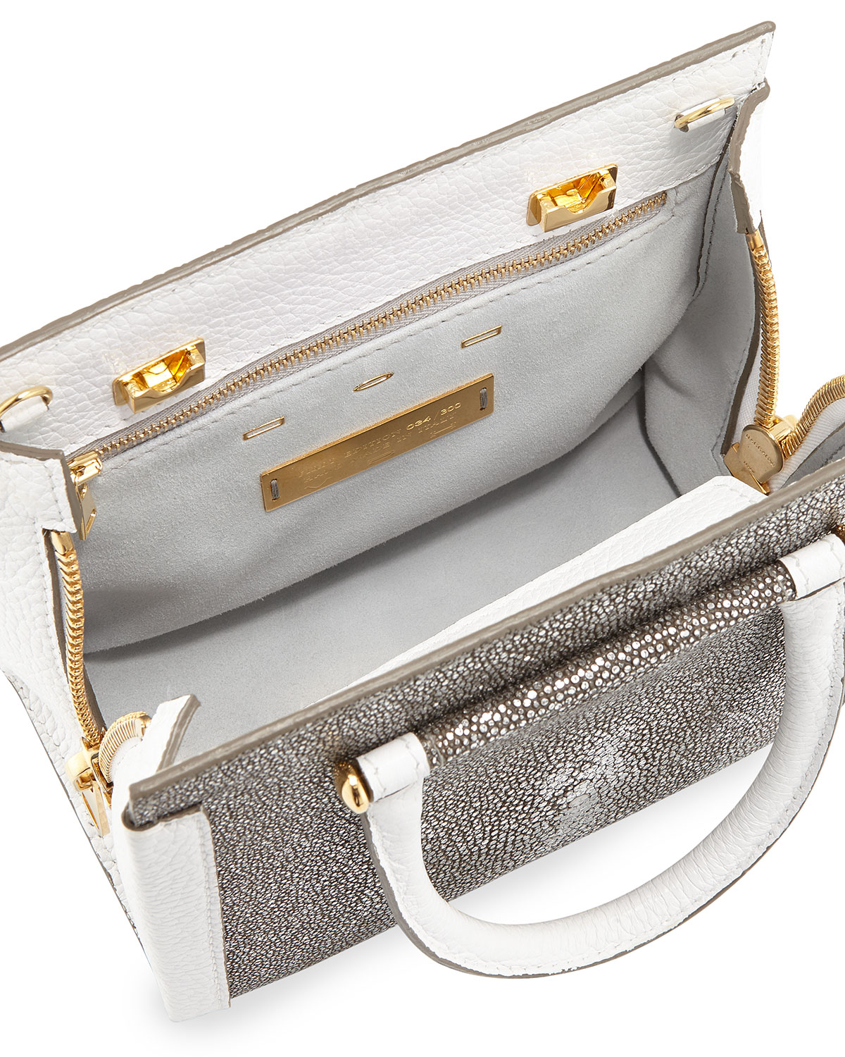 Capri Stingray & Vitello Bag, Silver/White
