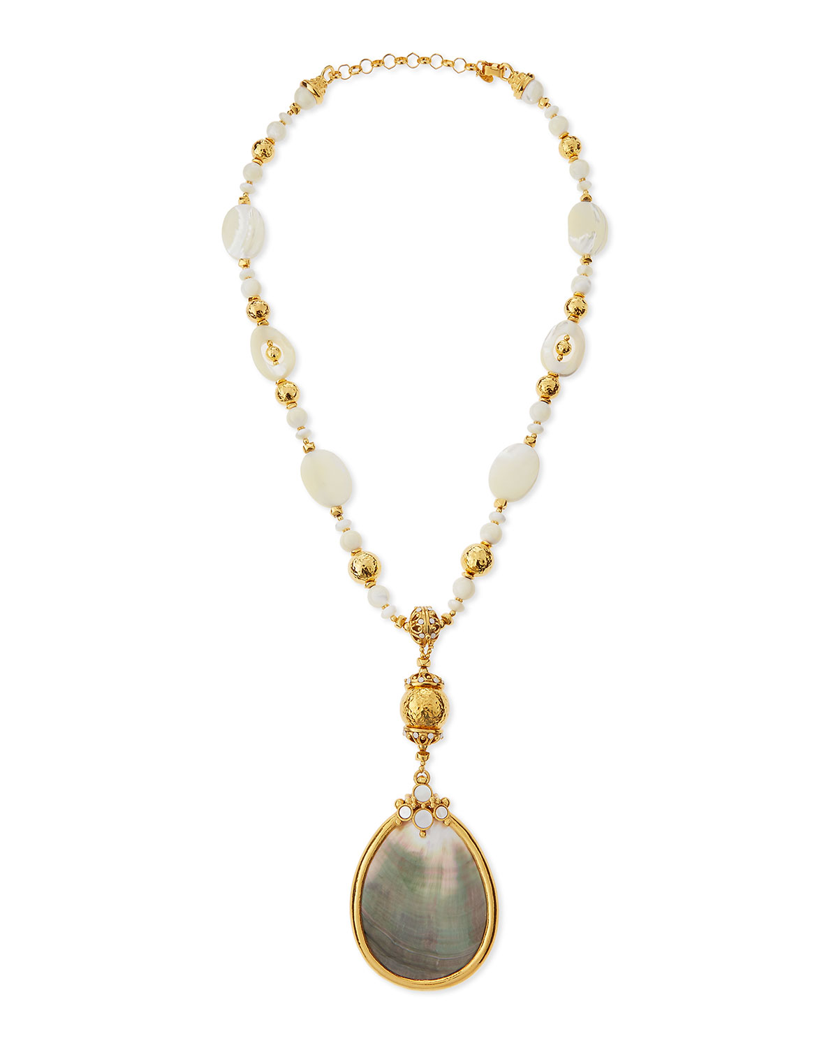 Golden Mother-of-Pearl Statement-Pendant Necklace