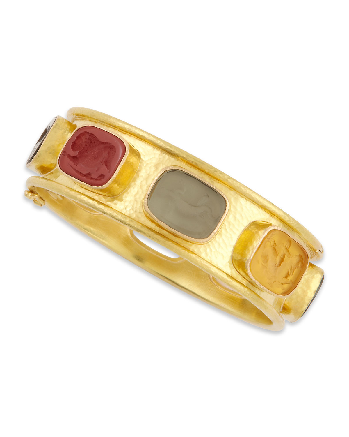 Antique Animals Intaglio 19k Gold Bangle, Neutral/Multicolor