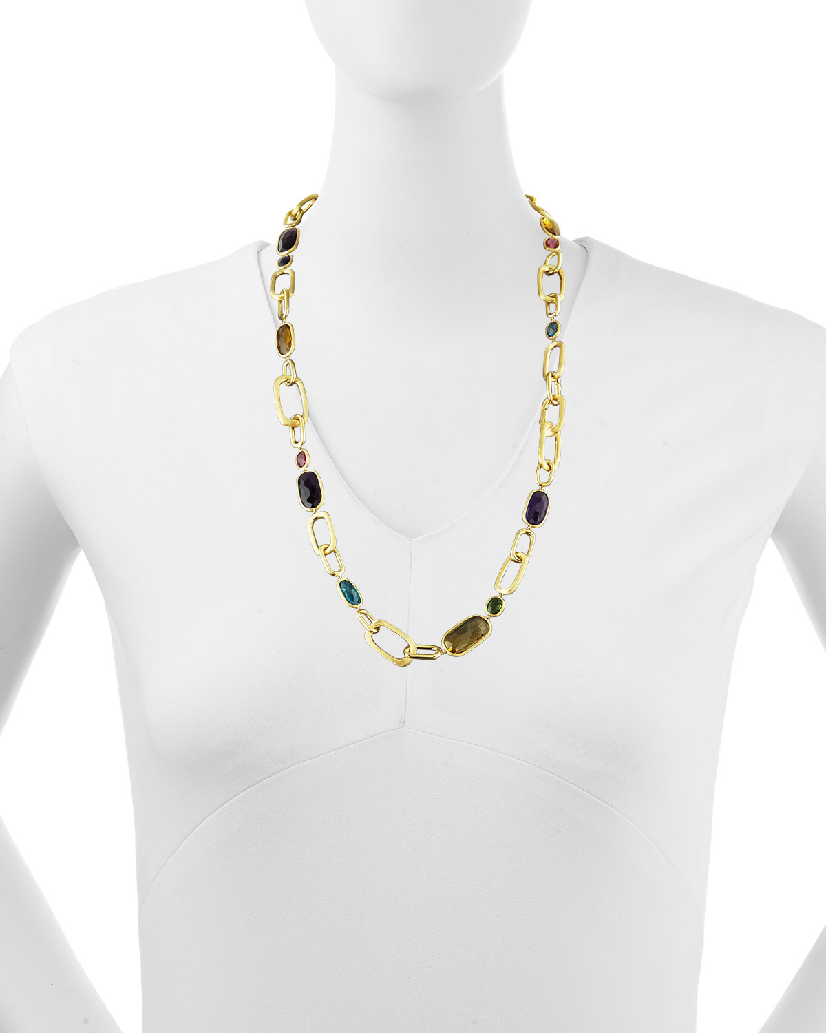 Murano 18k Multi-Stone Large-Link Necklace, 27"L