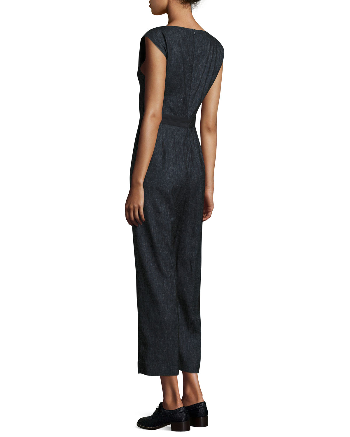 Cap-Sleeve Drawstring Jumpsuit, Indigo