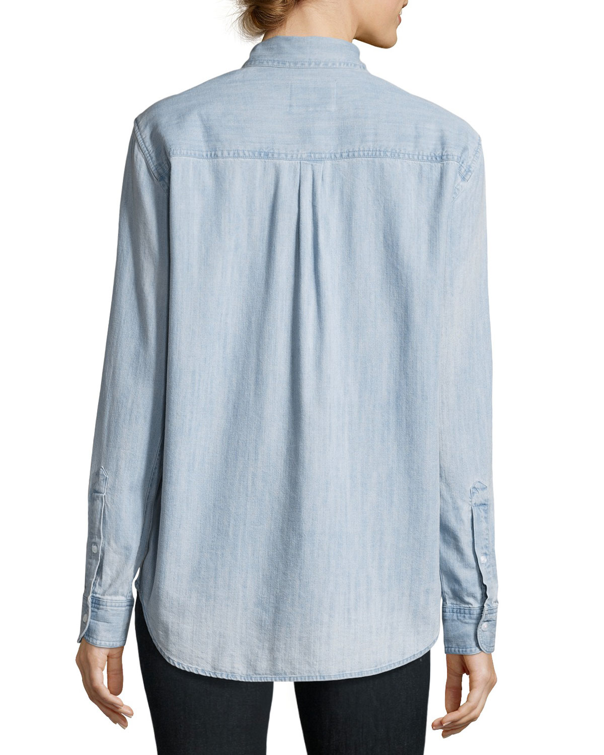 Brett Embroidered Chambray Shirt, Blue