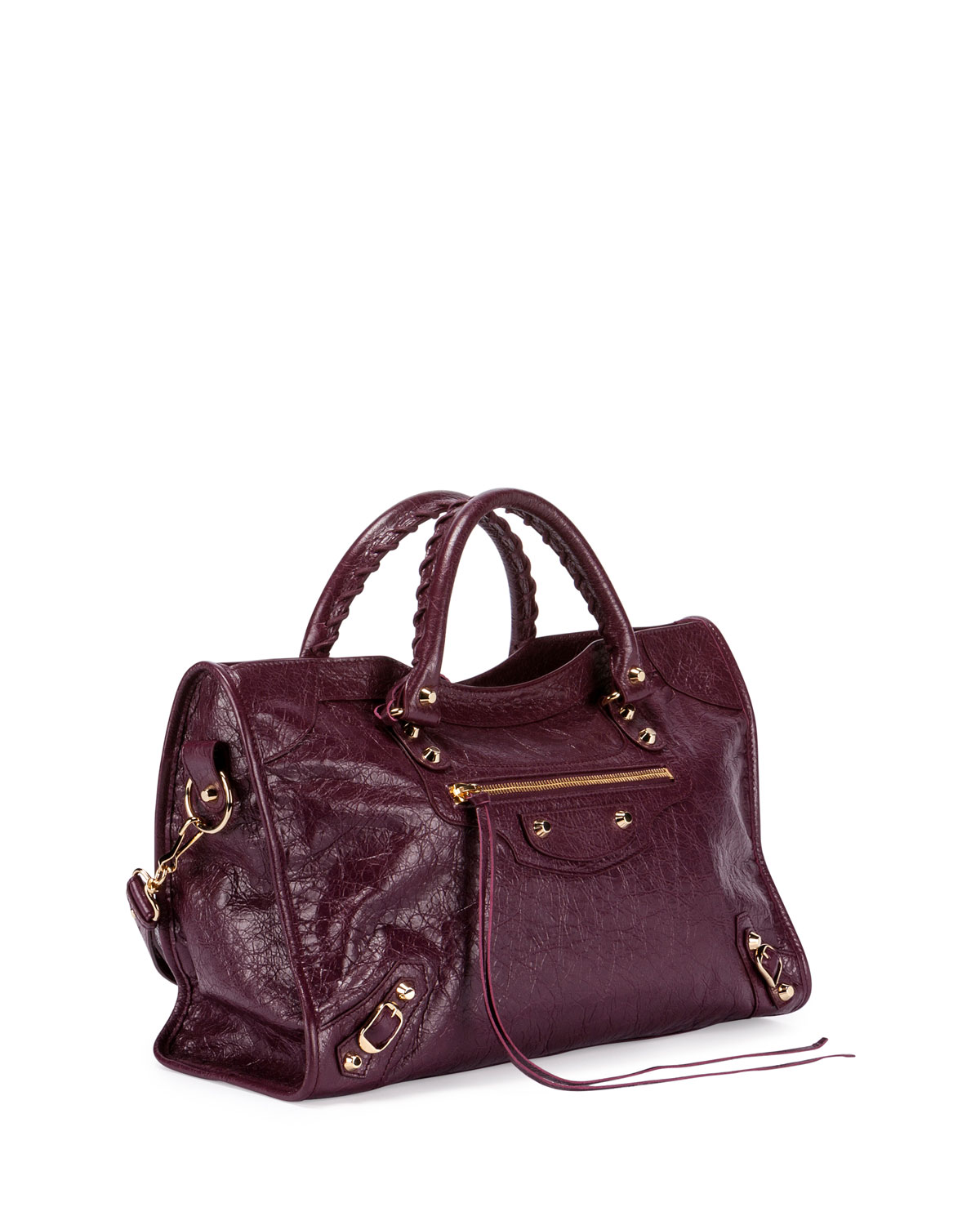 Classic Golden City Lambskin Tote Bag, Maroon