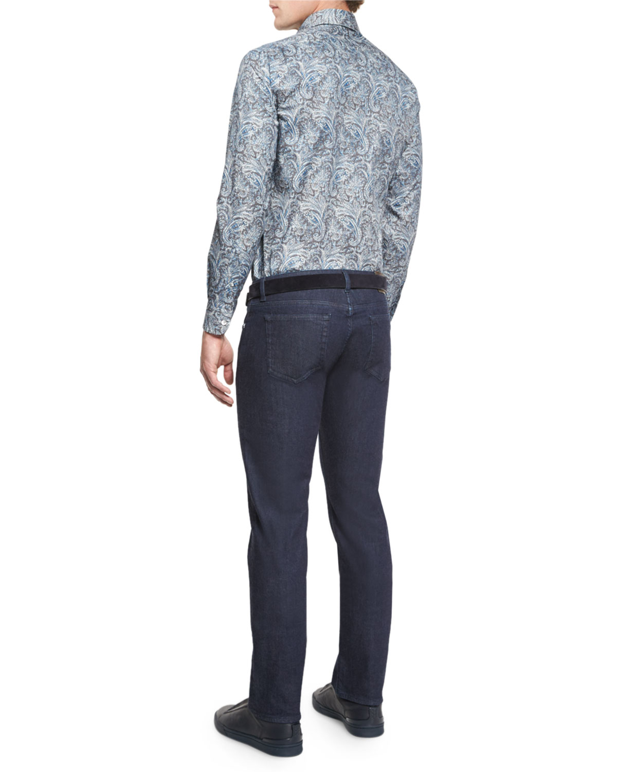 Paisley-Print Long-Sleeve Sport Shirt, Teal