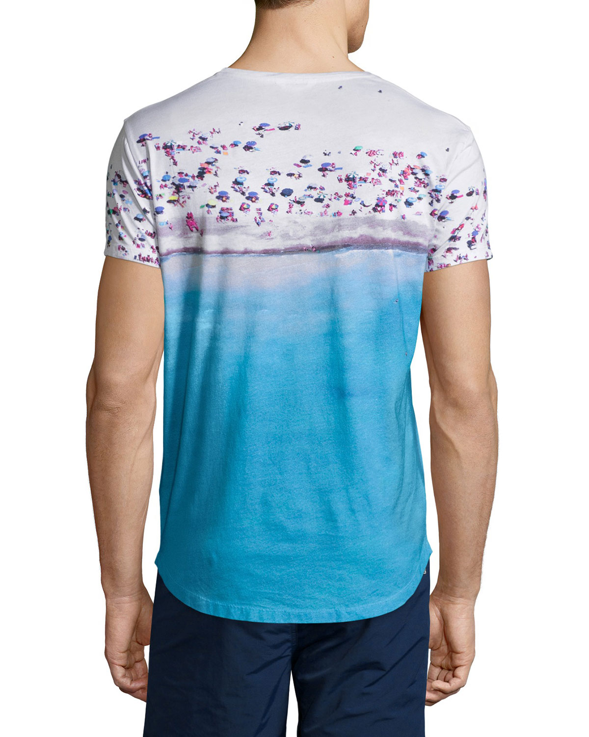 Beach-Print Short-Sleeve T-Shirt, Blue Pattern