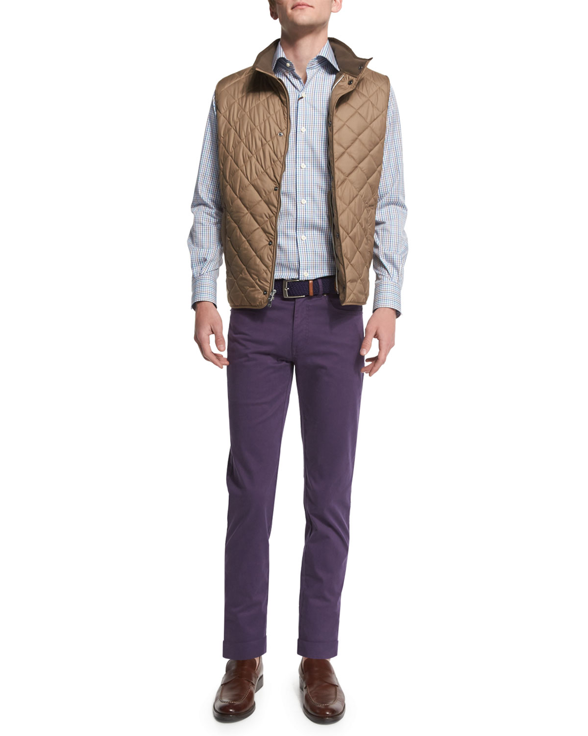 Five-Pocket Stretch Sateen Pants, Purple
